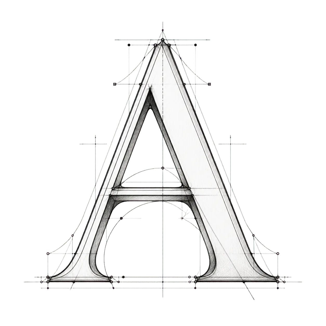 A sketched capital A being refined as part of a brand identity design process