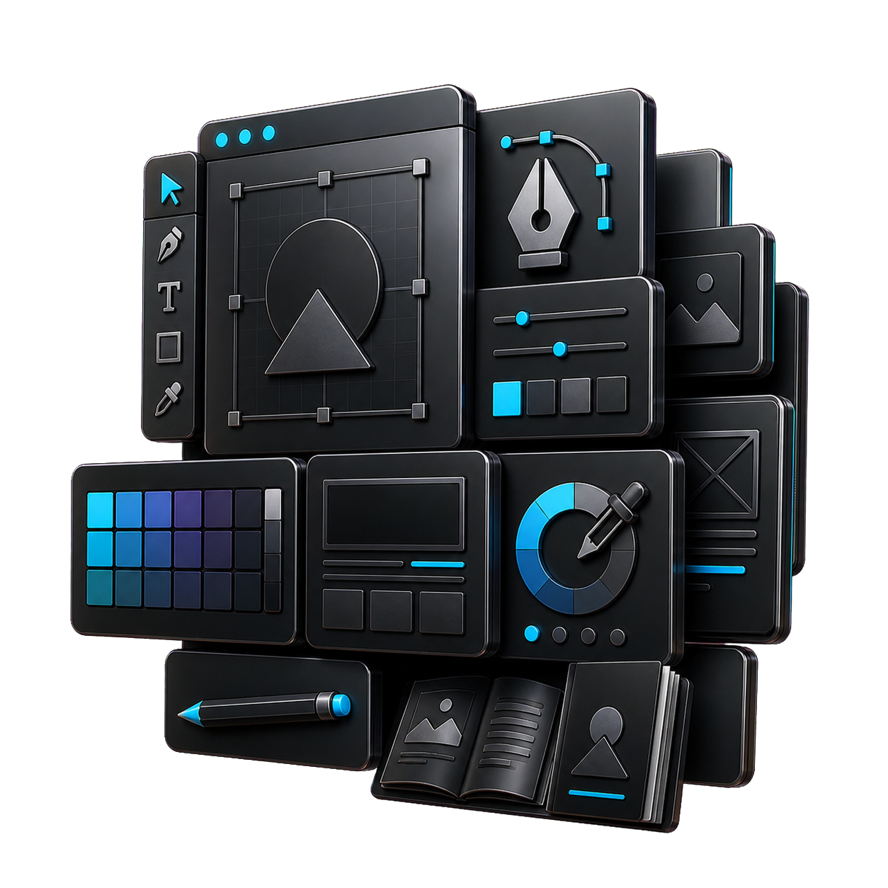 Layered graphic design interface illustration